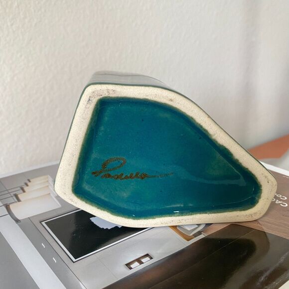 Signed Vintage‎ Mexican Pottery Padilla Kokopelli Flat Mug Drip Glaze Green Blue - Picture 3 of 16